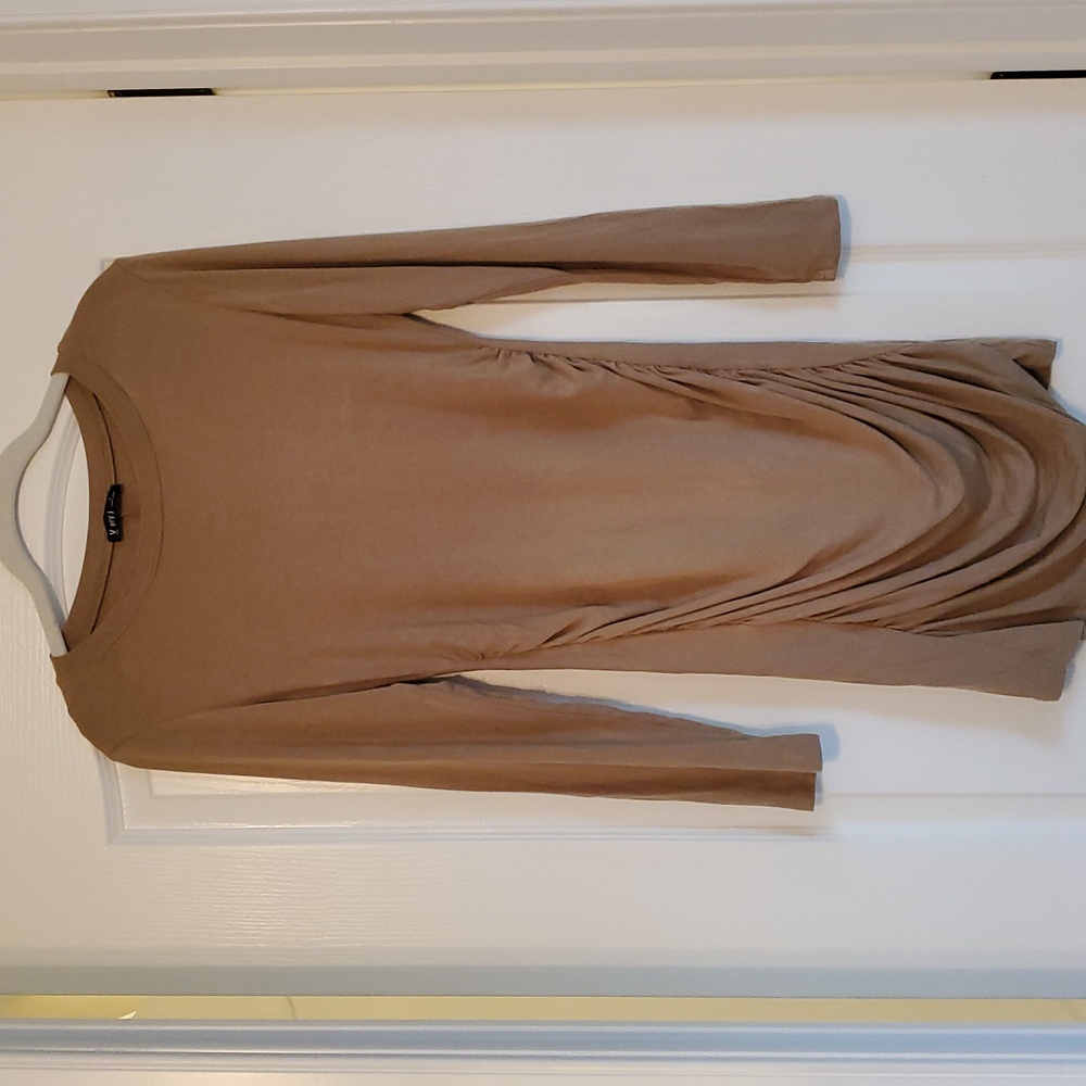 Tan Long Sleeve Maternity Mini Dress